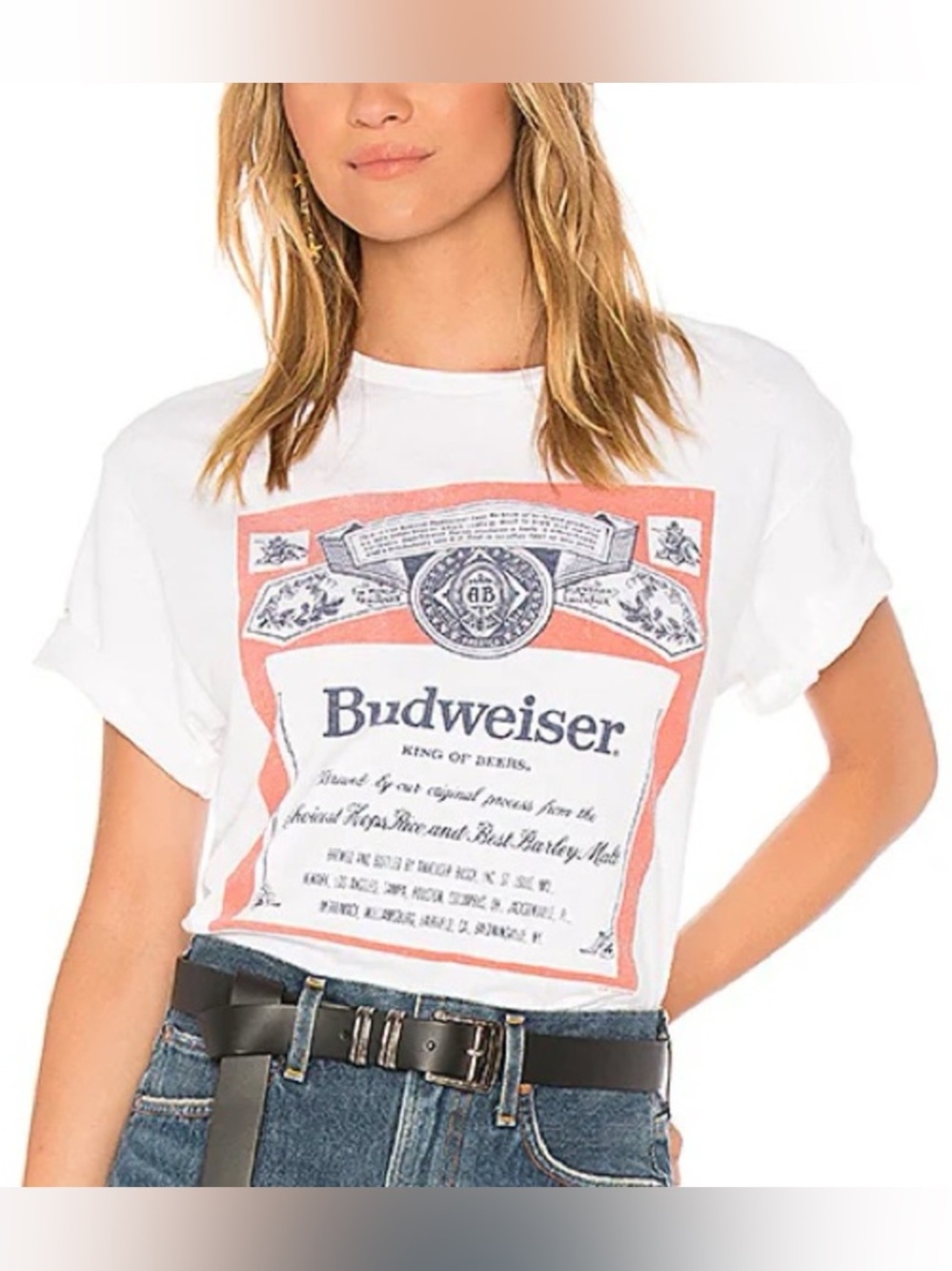 Junk Food Budweiser Label Cropped Tee in White - Size Small - Picture 1 of 4